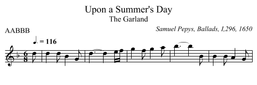 Upon a Summer's Day - staff notation