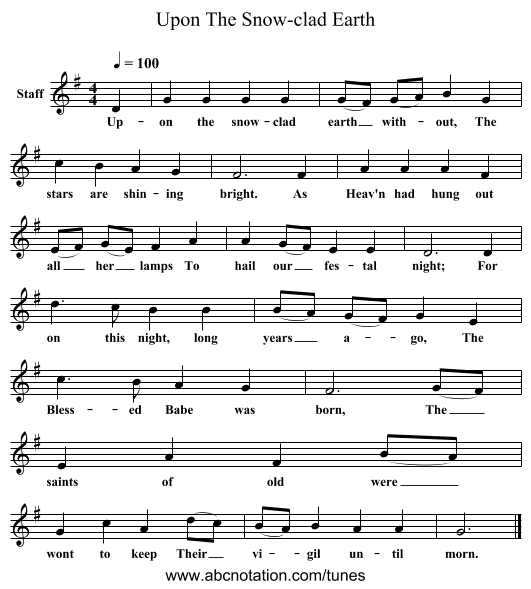 Upon The Snow-clad Earth - staff notation