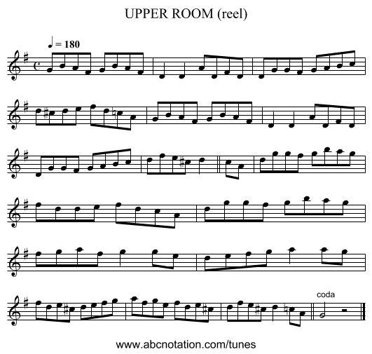 UPPER ROOM (reel) - staff notation