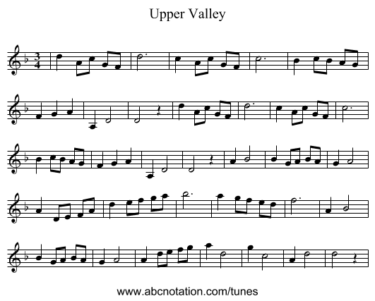 Upper Valley - staff notation