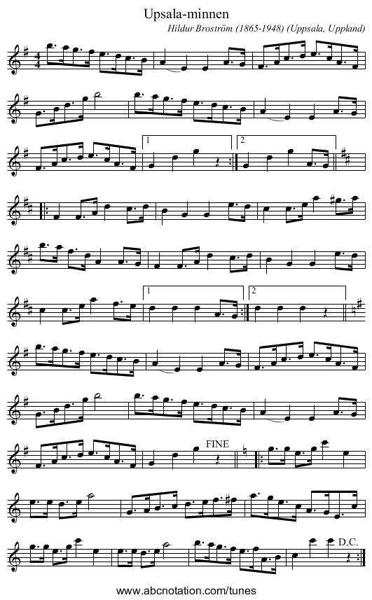 Upsala-minnen - staff notation