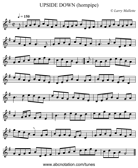 UPSIDE DOWN (hornpipe) - staff notation
