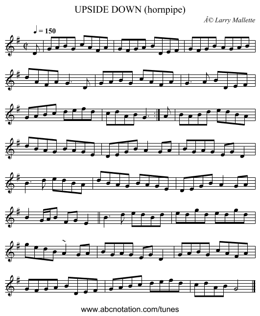 UPSIDE DOWN (hornpipe) - staff notation