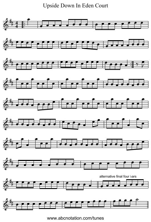 Upside Down In Eden Court - staff notation