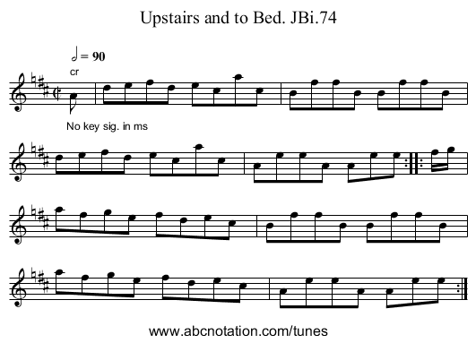 Upstairs and to Bed. JBi.74 - staff notation
