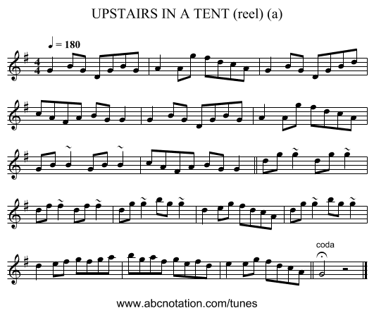 UPSTAIRS IN A TENT (reel) (a) - staff notation