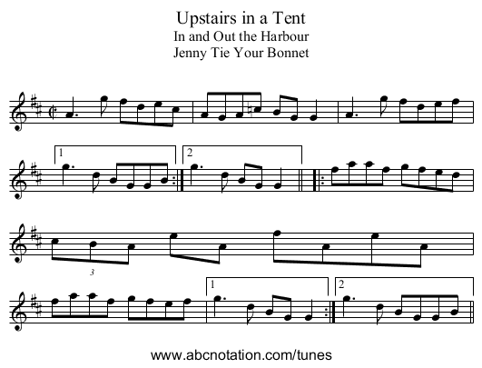 Upstairs in a Tent - staff notation