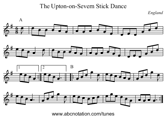 Upton-on-Severn Stick Dance, The - staff notation