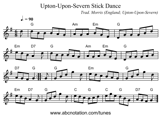 Upton-Upon-Severn Stick Dance - staff notation