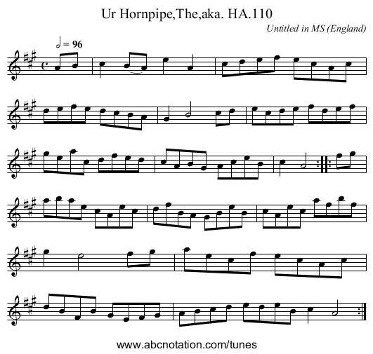Ur Hornpipe,The,aka. HA.110 - staff notation