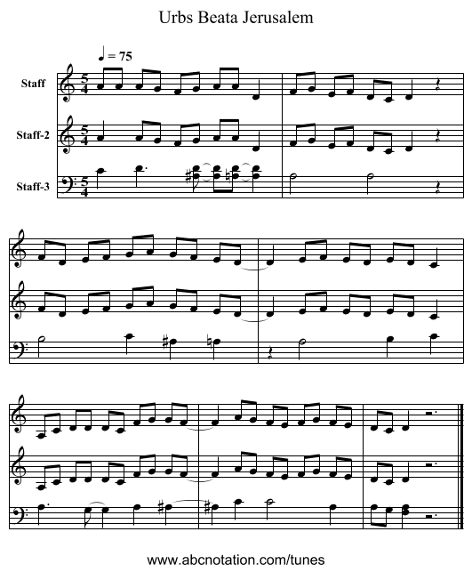 Urbs Beata Jerusalem - staff notation