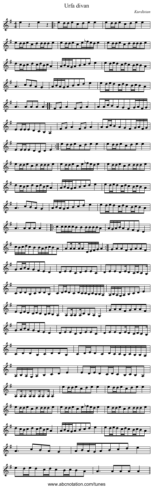 Urfa divan - staff notation