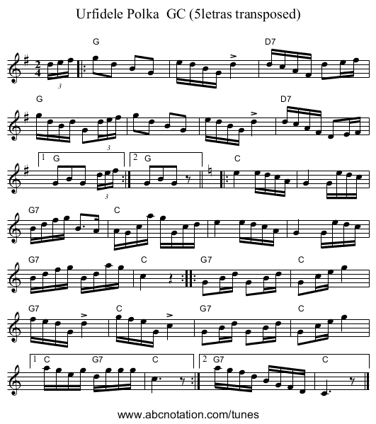 Urfidele Polka  GC (5letras transposed) - staff notation