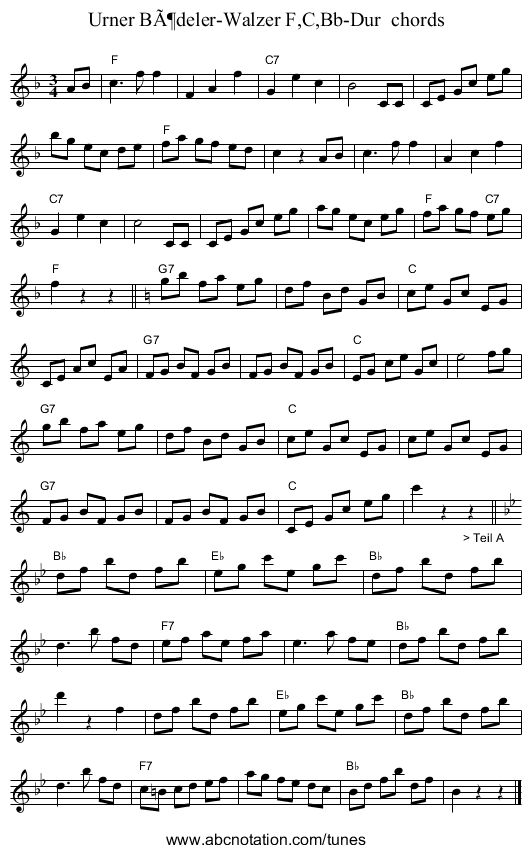 Urner Bödeler-Walzer F,C,Bb-Dur chords - staff notation
