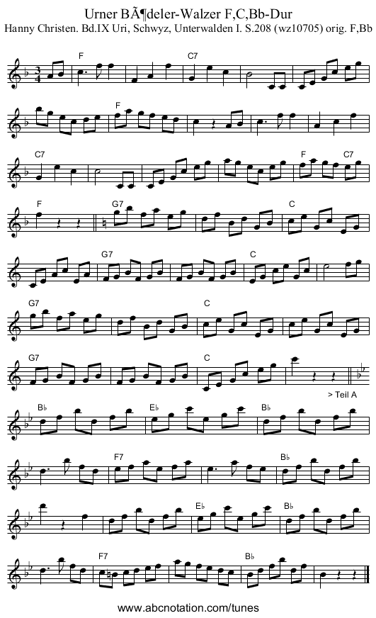 Urner BÃ¶deler-Walzer F,C,Bb-Dur - staff notation