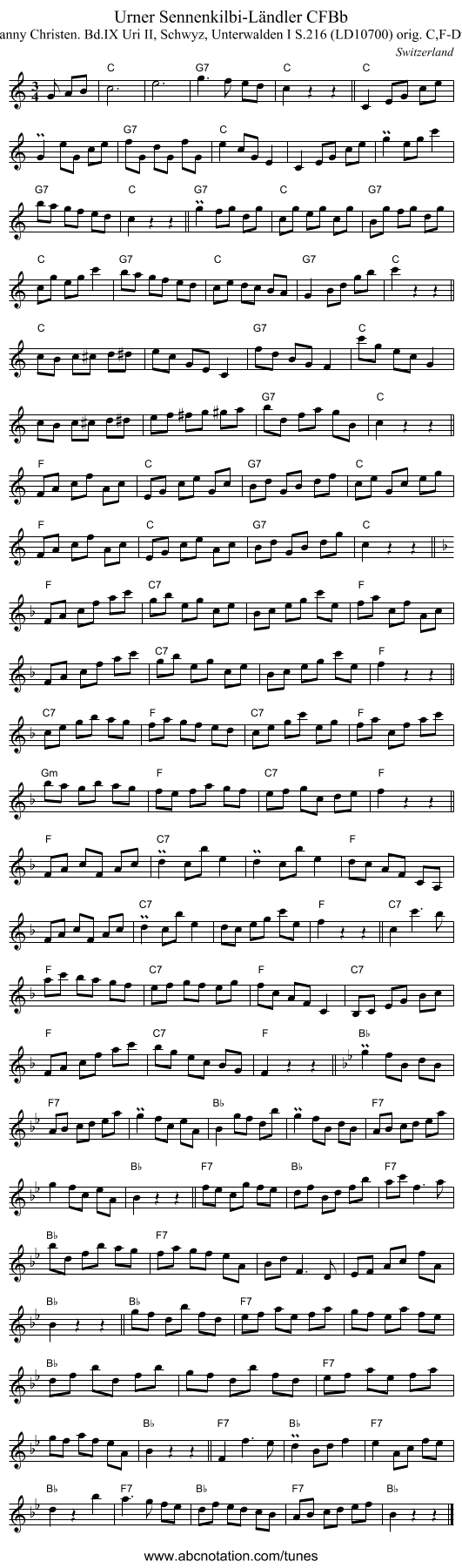 Urner Sennenkilbi-Ländler CFBb - staff notation
