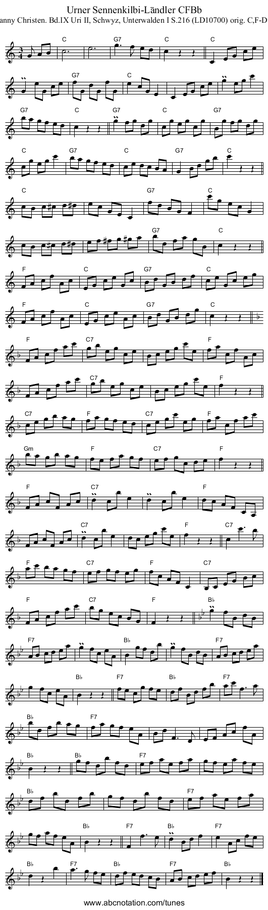 Urner Sennenkilbi-L&auml;ndler CFBb - staff notation