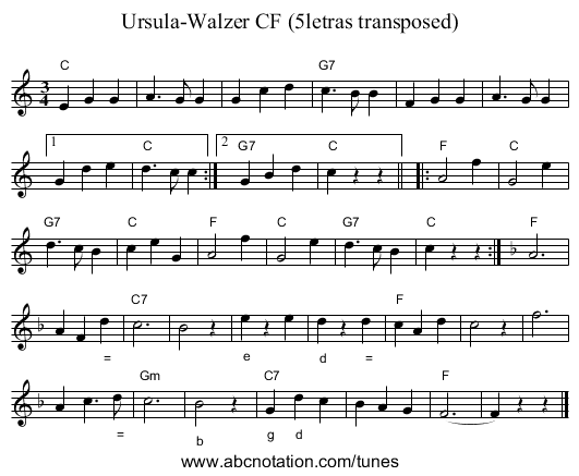 Ursula-Walzer CF (5letras transposed) - staff notation