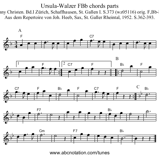 Ursula-Walzer FBb chords parts - staff notation