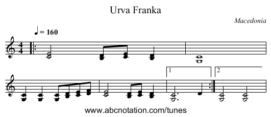 Urva Franka - staff notation