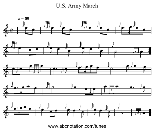U.S. Army March - staff notation