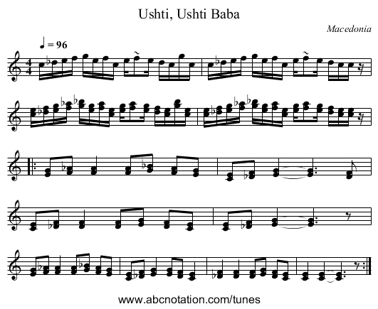 Ushti, Ushti Baba - staff notation