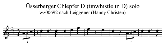 &Uuml;sserberger Chlepfer D (tinwhistle in D) solo - staff notation