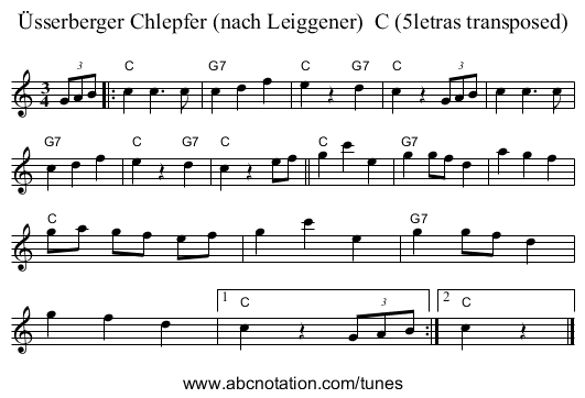 Üsserberger Chlepfer (nach Leiggener) C (5letras transposed) - staff notation