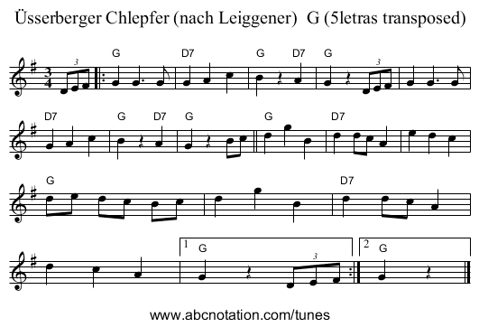 &Uuml;sserberger Chlepfer (nach Leiggener)  G (5letras transposed) - staff notation