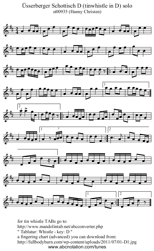 Üsserberger Schottisch D (tinwhistle in D) solo - staff notation