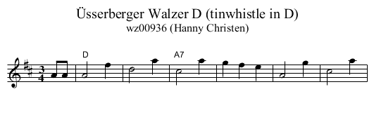 &Uuml;sserberger Walzer D (tinwhistle in D) - staff notation