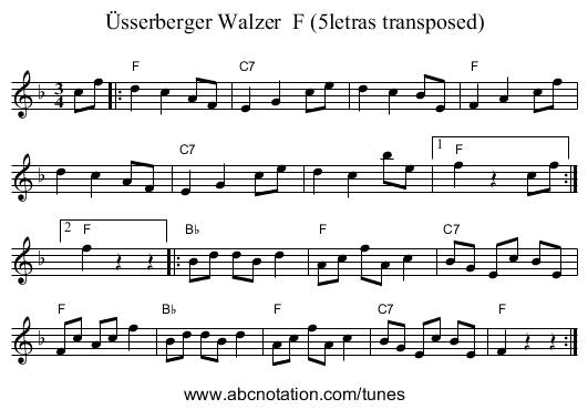 &Uuml;sserberger Walzer  F (5letras transposed) - staff notation