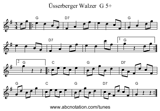 &Uuml;sserberger Walzer  G 5+ - staff notation