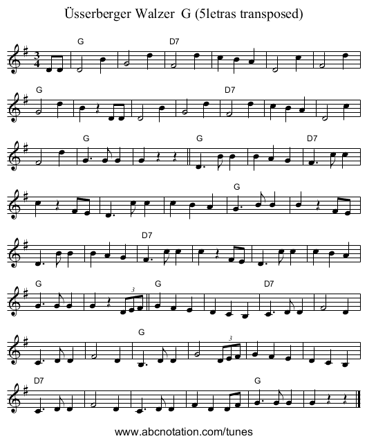 &Uuml;sserberger Walzer  G (5letras transposed) - staff notation
