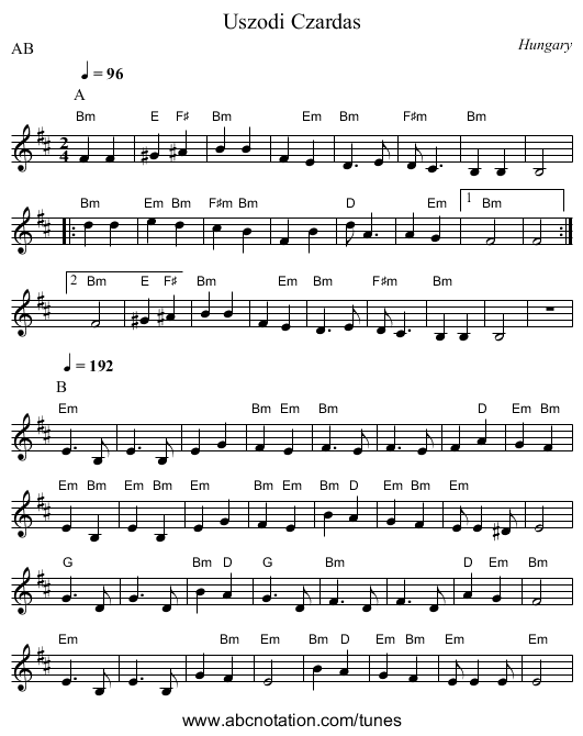 Uszodi Czardas - staff notation
