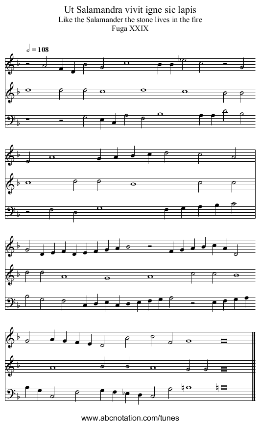 Ut Salamandra vivit igne sic lapis - staff notation
