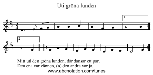 Uti gr&ouml;na lunden - staff notation