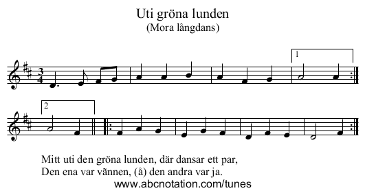 Uti gröna lunden - staff notation