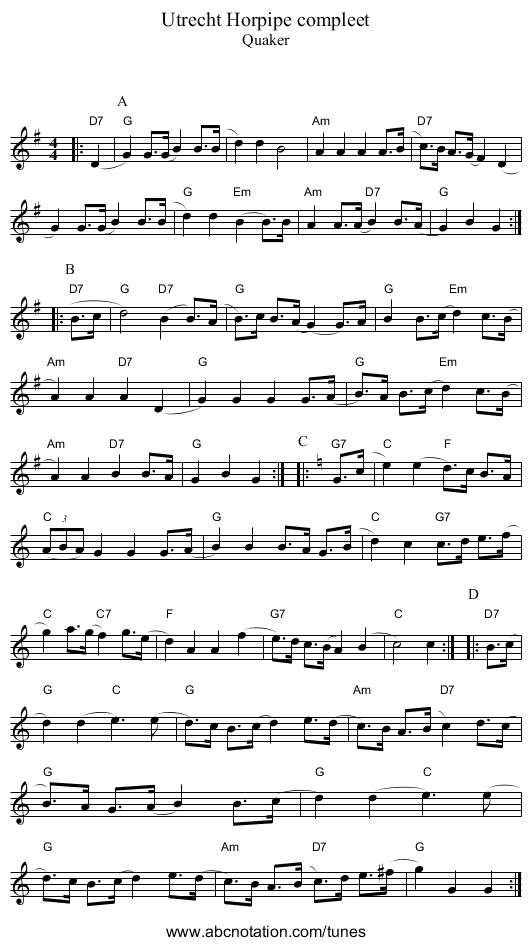 Utrecht Horpipe compleet - staff notation