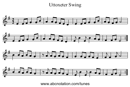 Uttoxeter Swing - staff notation