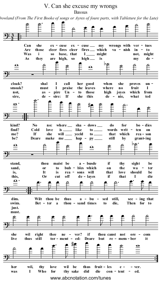 V. Can she excuse my wrongs - staff notation