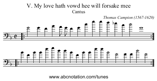 V. My love hath vowd hee will forsake mee - staff notation
