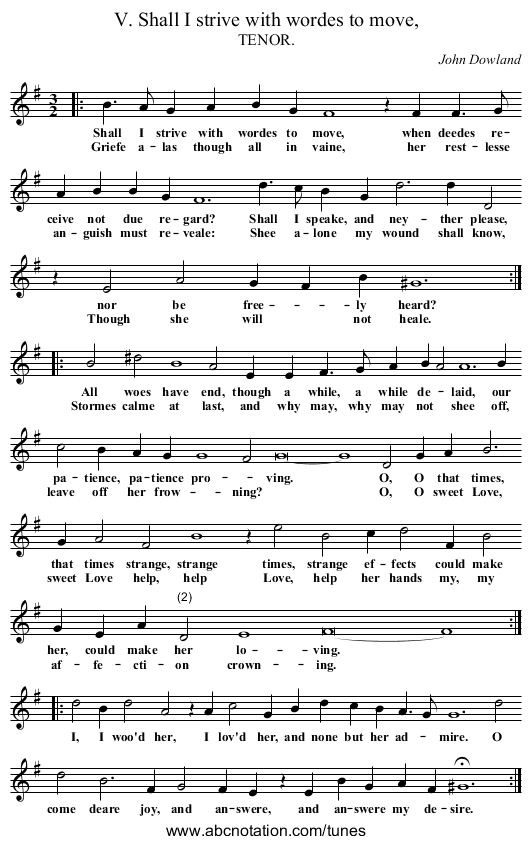 V. Shall I strive with wordes to move, - staff notation