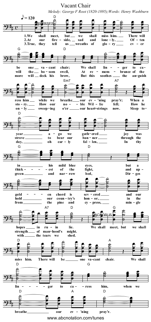 Vacant Chair - staff notation