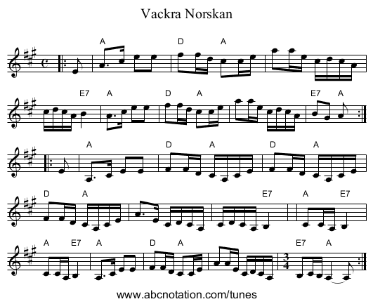 Vackra Norskan - staff notation