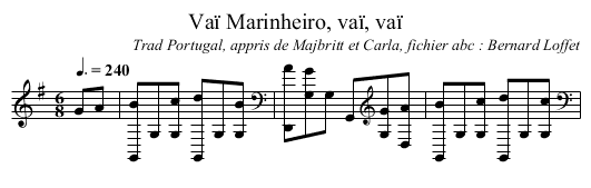 Vaï Marinheiro, vaï, vaï - staff notation