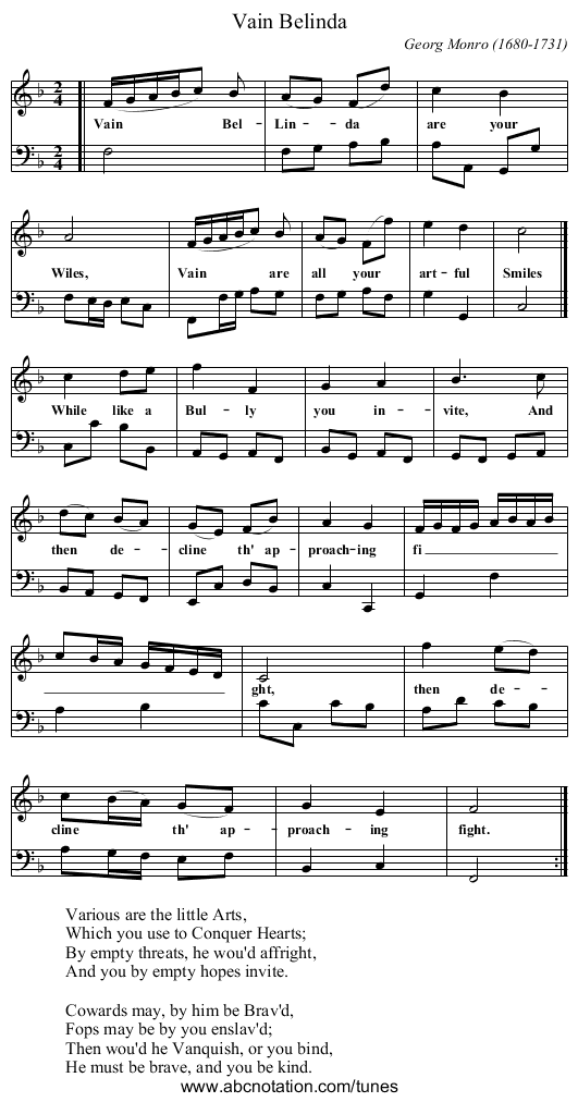 Vain Belinda - staff notation