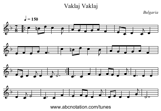 Vaklaj Vaklaj - staff notation