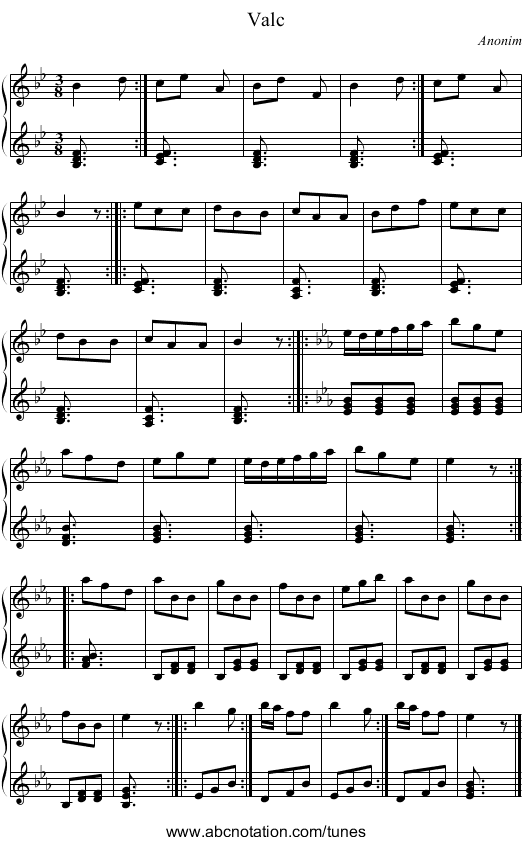 Valc - staff notation