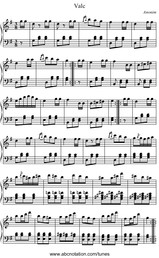 Valc - staff notation